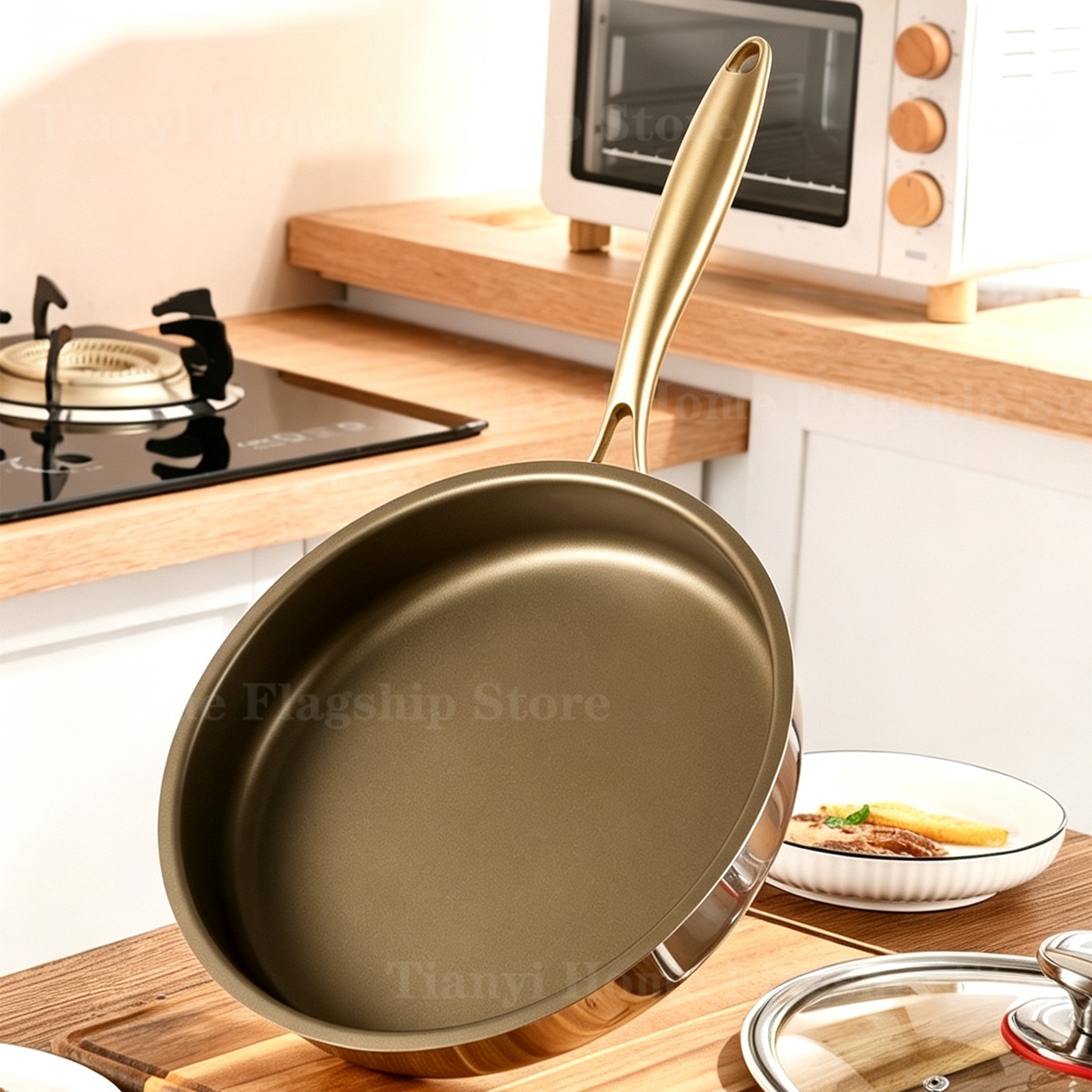 Home Cooking Steak - Titanium Stainless Steel Frying Pan Non-stick