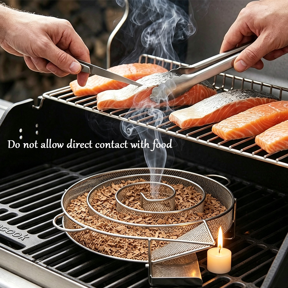 Smoker Box Wood Chip - Round Stainless Steel Smoking Tray, Outdoor