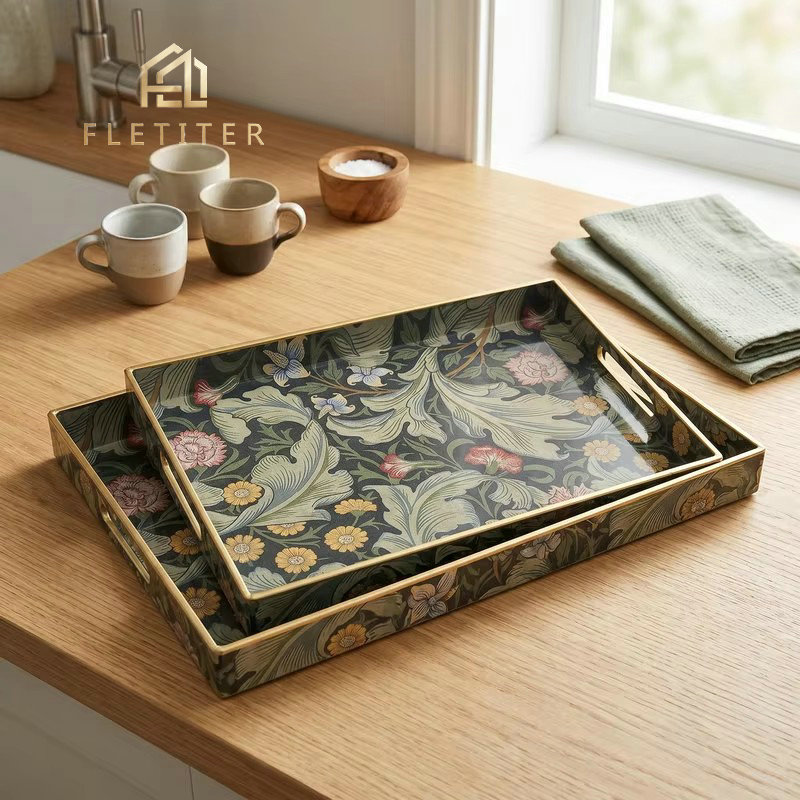 Home Cooking Recipes - Decorative Rectangular Plastic Tray with Handles,Decal