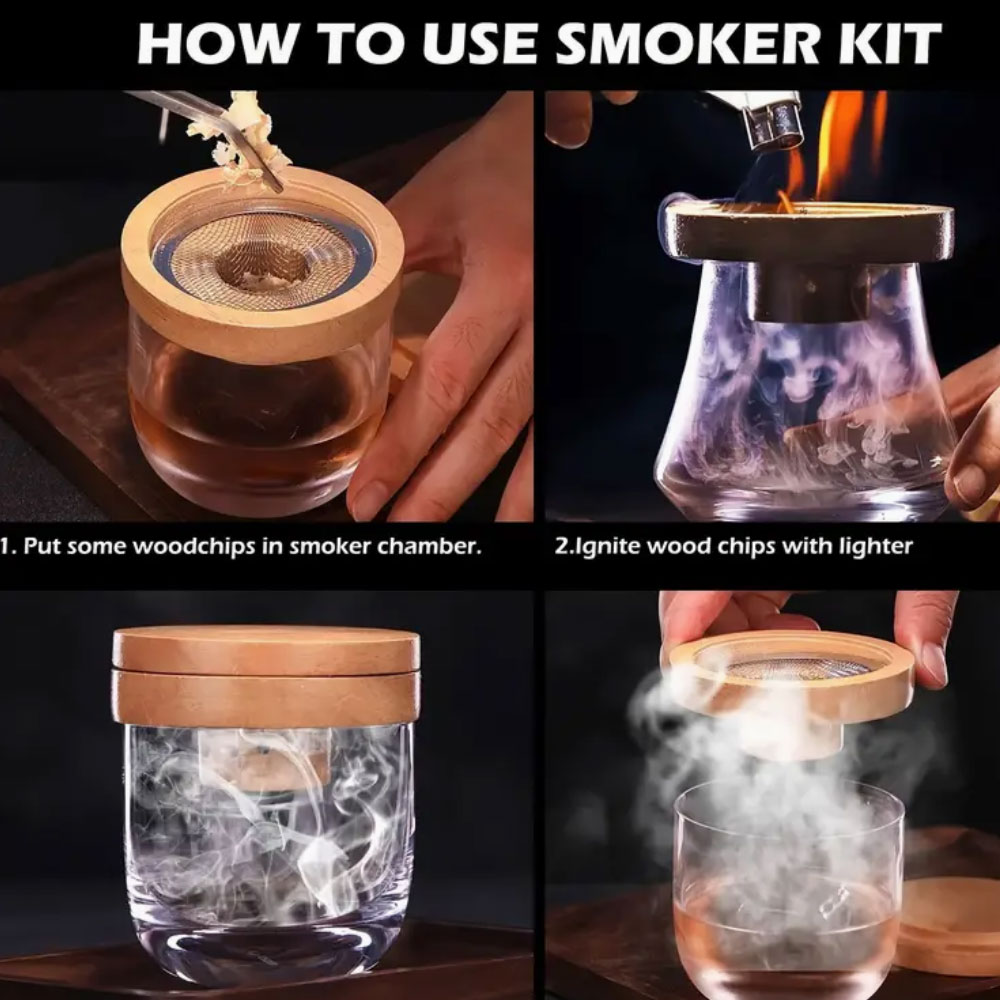 Cocktail Smoker Set Bar Wooden - đánh giá và giá Smoker Box Wood Chip