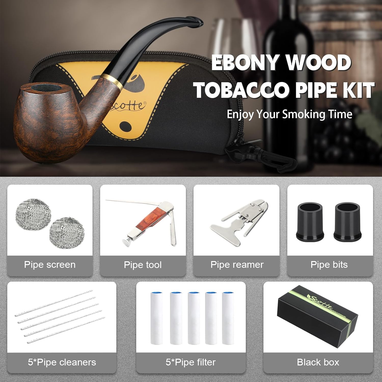 Tobacco Pipe Handmade Ebony Wo - đánh giá và giá Smoker Box Wood Chip