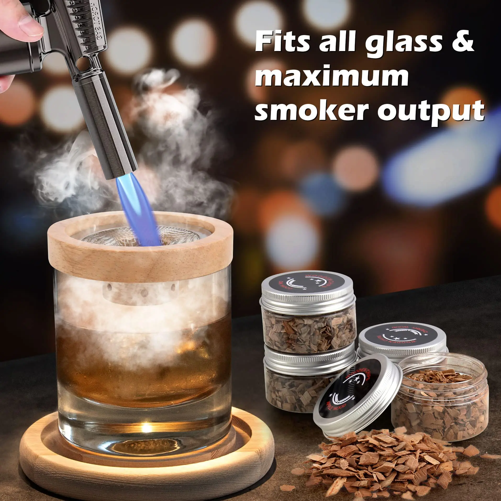Cocktail Smoker Set Bar Wooden - đánh giá và giá Smoker Box Wood Chip
