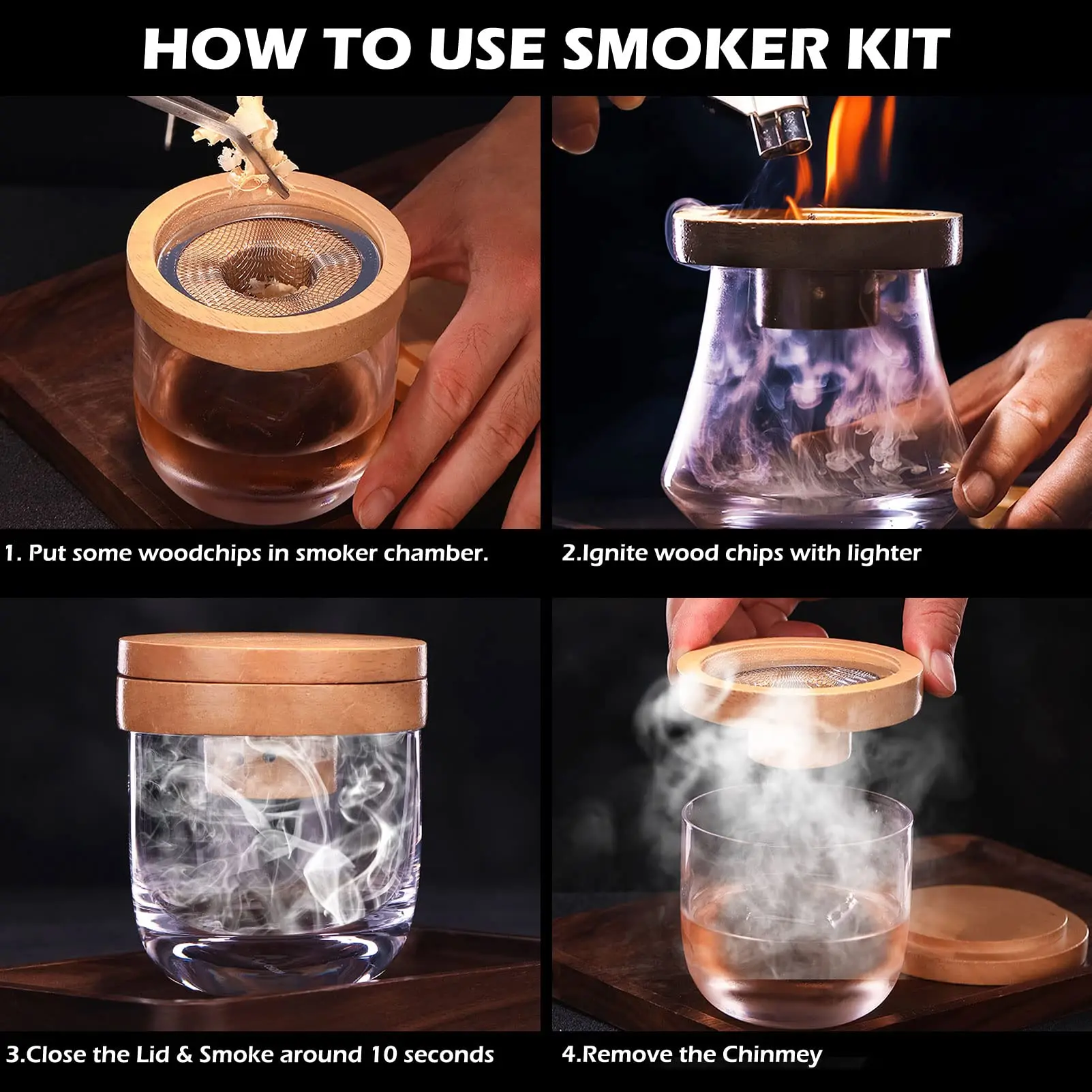 Cocktail Smoker Set Bar Wooden - đánh giá và giá Smoker Box Wood Chip